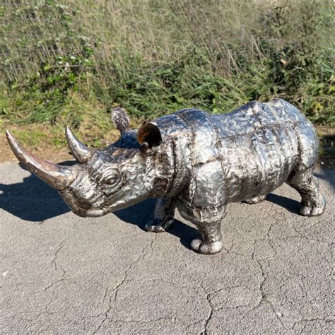 Sculpture Animal En Métal Recyclé Décoration Rhinocéros Pour