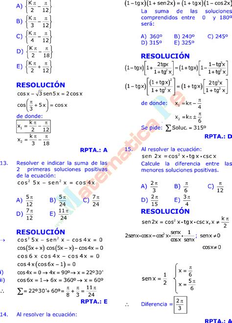Ecuaciones TrigonomÉtricas Problemas Resueltos