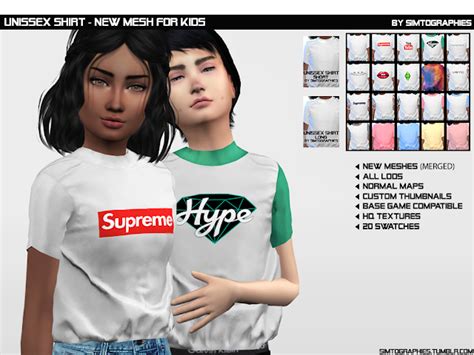 Unissex Shirt Short Long For Kids New Mesh Simtographies Sims