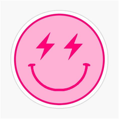 Pink Lightning Bolt Smiley Face Sticker By Als10806 In 2021 Preppy