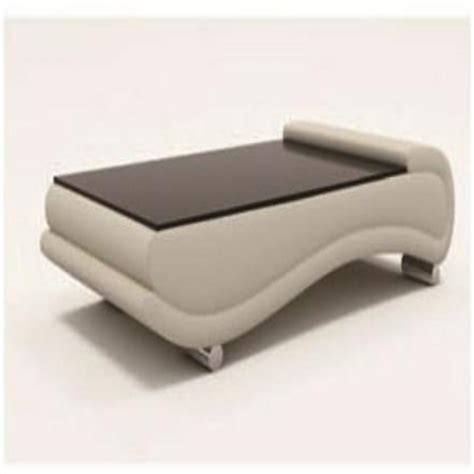 Unique Design White Leather Coffee Table With Black Glass Table Top