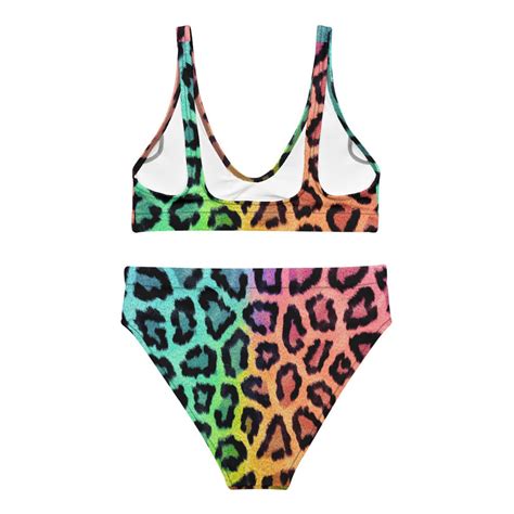 Rainbow Bright Leopard Print Recycled High Waisted Bikini Etsy