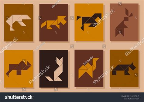 Set Tangram Posters Different Animals Stock Vector Royalty Free