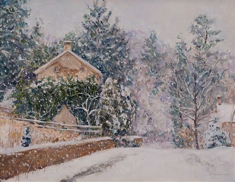 Painting Snowfall Brookville Original Art By Myles Cavanaugh