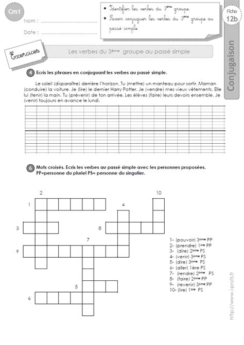 Conjugaison des verbes au passé simple. cm1: EXERCICES le passé simple 2ème et 3ème groupe