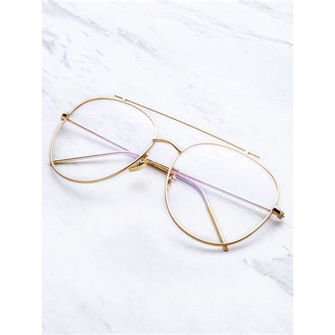 shein sheinside gold frame clear lens double bridge glasses 10 liked on polyvore featuring