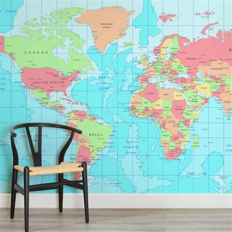 Neutral Colour World Map Wallpaper Mural Hovia UK World Map Wallpaper Color World Map Map