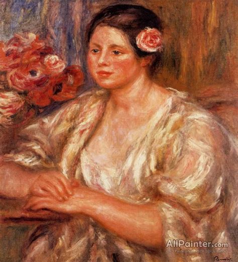 Pierre Auguste Renoir Madelaine In A White Blouse And A Bouquet Of