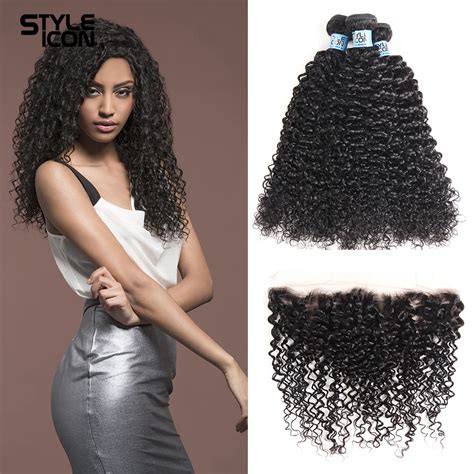 Styleicon Brazilian Kinky Curly Bundles With Closure Non Remy Hair Lace Frontal With Bundles