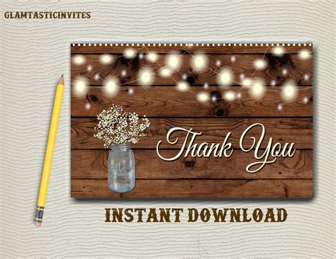 Rustic Thank You Card Printable Digital File Instant