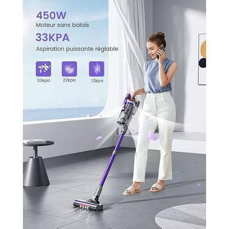 HONITURE Aspirateur Balai Sans Fil 450W 38KPa Aspirateur Sans Fil Avec