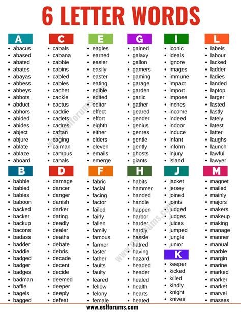 6 Letter Words List Of 2500 Words That Have 6 Letters In English