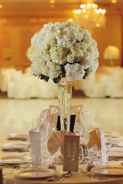 Traditional Tall Hydrangea And Rose Centerpieces