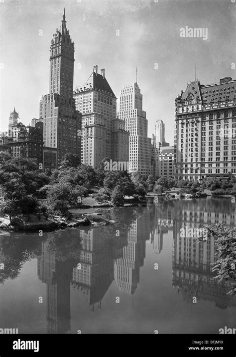 New York City View Of Plaza Buildings Over Park Lake Photograph By