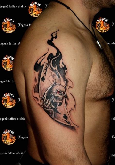 Their deep meanings and powerful imagery make tarot card tattoos a great addition to your body art. skull-card-tattoo-design