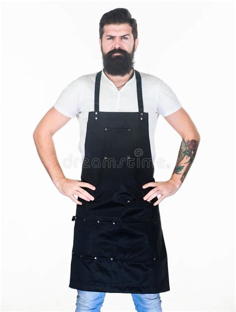 Bearded Hipster Wear Apron For Barbecue Tips Cooking Meat Tools For Roasting Meat Outdoors