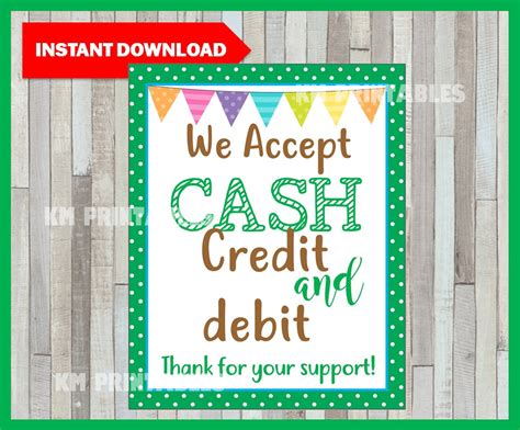 We Accept Cash Credit And Debit Cards Sign Cookie Booth Etsy