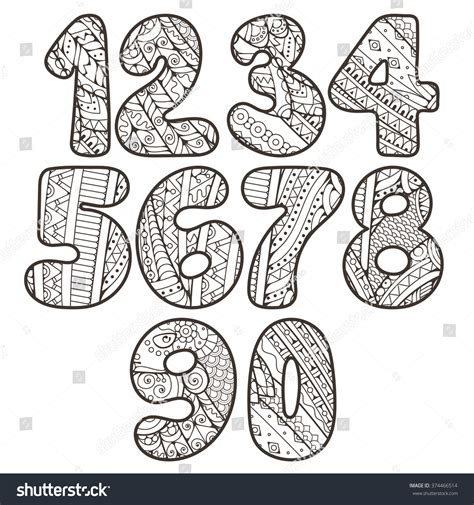 Zentangle Numbers Set Collection Doodle Numbers Stock Vector 374466514