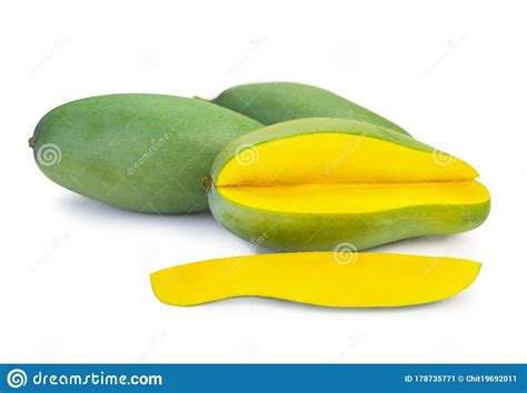 Fresh Green Mango Fruit On White Background Clipping Path Stock Image