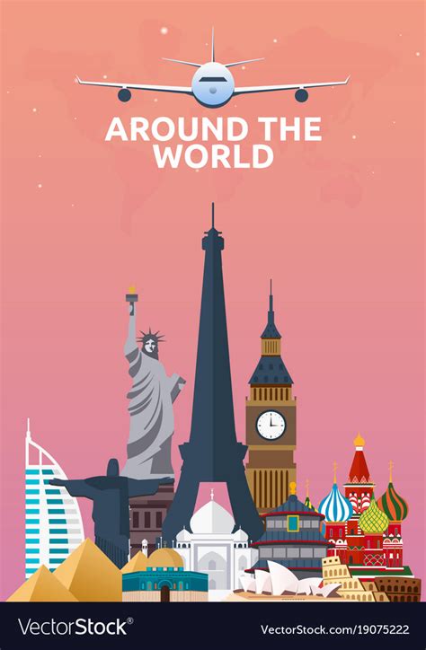 Travel Poster Around The World Vacation Trip Vector Image