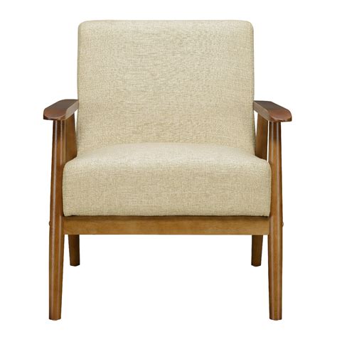 Home Meridian Wood Frame Mid Century Modern Accent Chair In Soft Beige