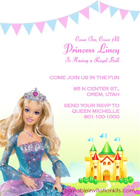 Barbie Princess Birthday Invitation Template ← Wedding Invitation