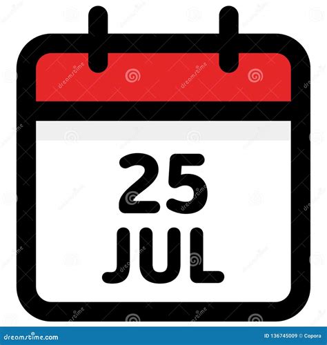 25 July Calendar Icon Vector Illustration Stock Vector