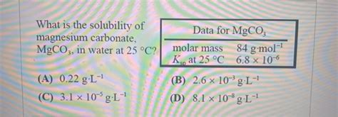 solved what is the solubility of magnesium carbonate mgco3