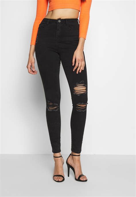 Missguided Tall Sinner Highwaisted Authentic Ripped Skinny Jeans Skinny Fit Black Zalando
