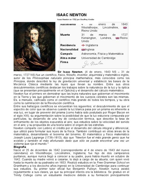 Biografía Isaac Newtondoc Isaac Newton Las Leyes Del Movimiento De