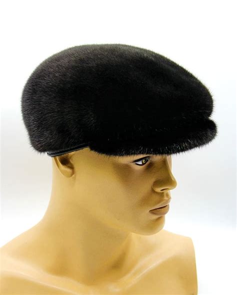Mink Fur Black Cap Winter Hats For Men Men Winter Newsboy Cap