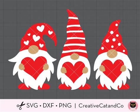 Valentines Day Gnome SVG DXF Three Gnomes Holding Hearts | Etsy in 2020