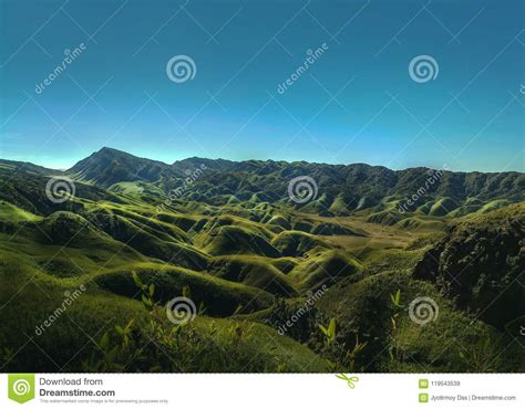 Mesmerizing Rolling Hills Of Dzukou Valley In Nagaland Stock Image