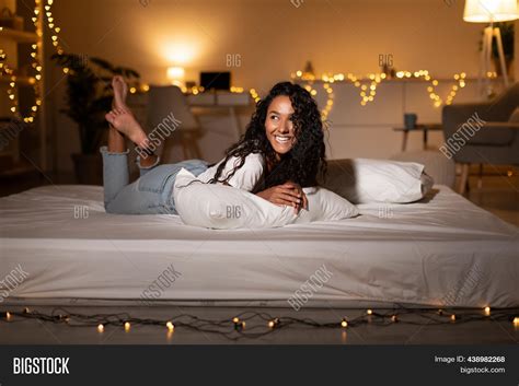 Cheerful Woman Lying Image And Photo Free Trial Bigstock