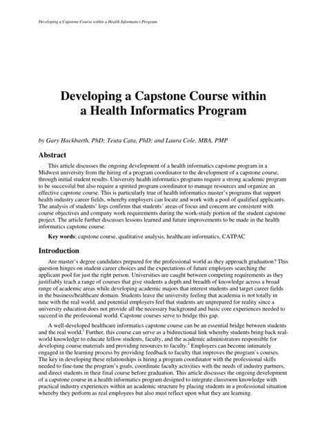 Pdf Developing A Capstone Course Within A Health Informatics Program