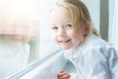 Blond Pre School Girl Smiling Portrait Stock Photo Image Of Childhood