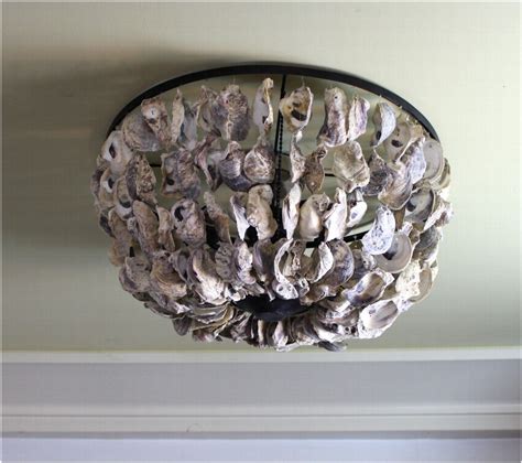 Oyster Shell Ceiling Mounted Flush Light Fixture Big Nautical Hand Made