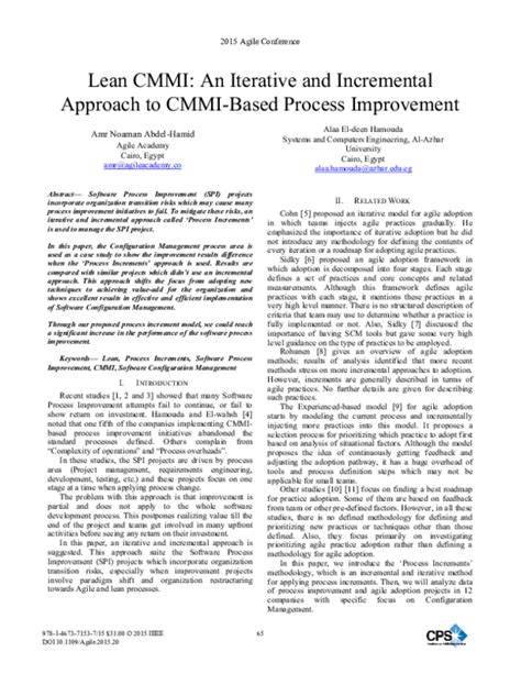 (PDF) Lean CMMI: An Iterative and Incremental Approach to CMMI-Based Process Improvement | Amr ...
