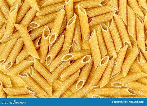 Whole Grain Penne Pasta From Durum Wheat Top View Texture Stock Photo