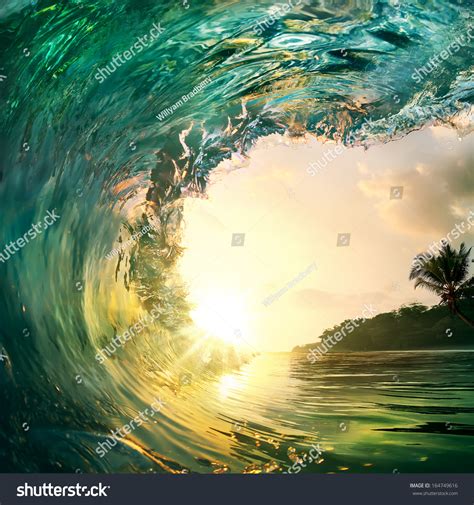 Tropical Sunset Background Beautiful Colorful Ocean Wave