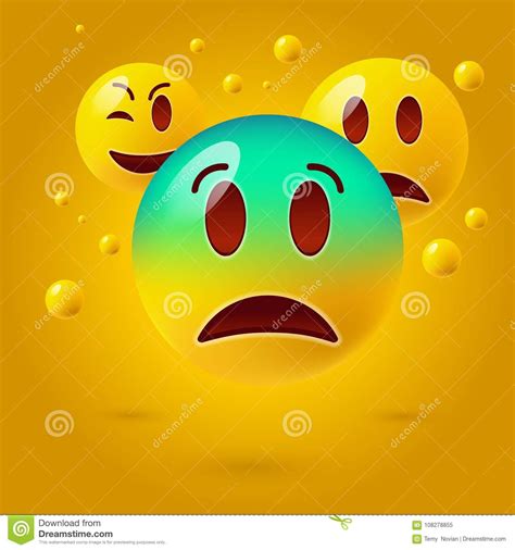 Smiley Face Icons Or Yellow Emoticons With Emotional Funny Faces In