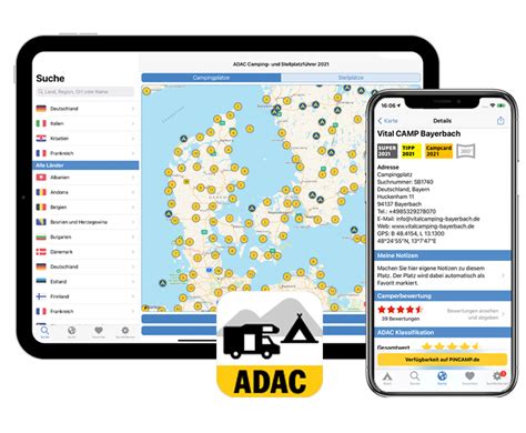 adac camping und stellplatzführer app adac camping