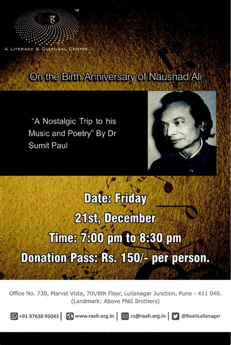 Naushad Ali “a Nostalgic Trip To His Music And Poetry Raah
