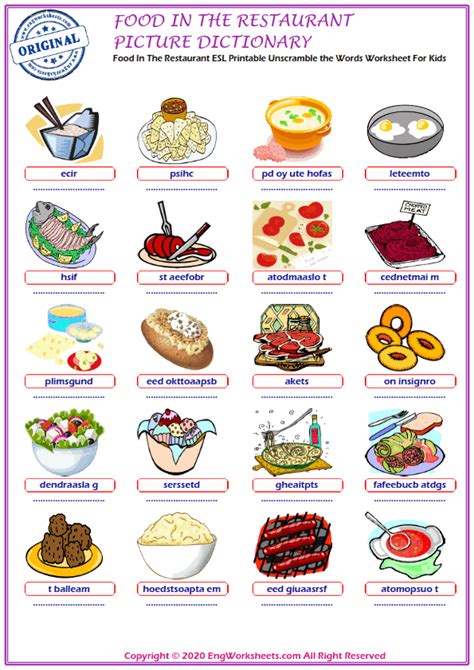 Food In The Restaurant Printable English Esl Vocabulary Worksheets Engworksheets Vocabulary