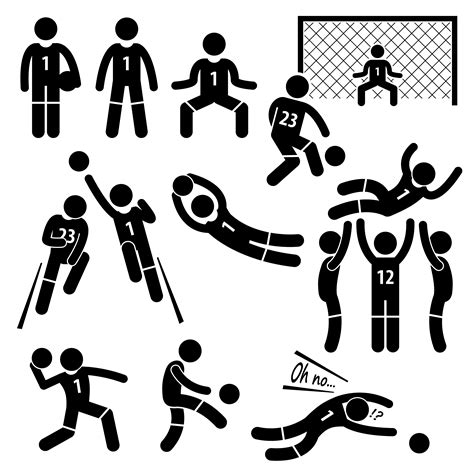 Goalkeeper Actions Football Soccer Stick Figure Pictogram Icons 371131