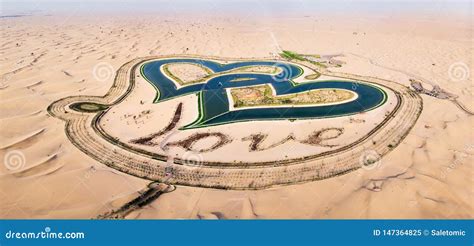 Heart Shape Love Lakes In Dubai Desert Aerial View Stock Image Image