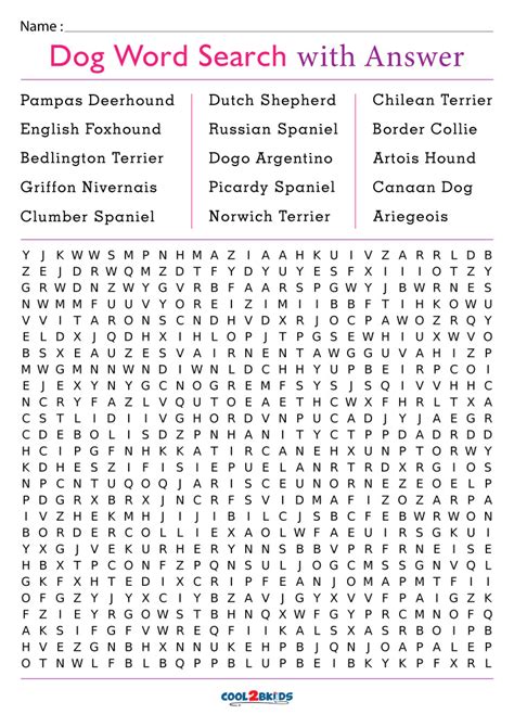 Printable Dog Breeds Word Search Cool2bkids