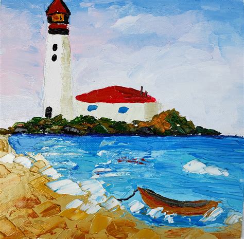 Lighthouse Original Painting Original Art American Seascape Etsy