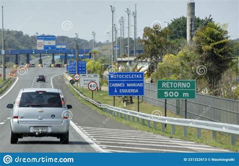 Toll Signs On The Highway Written In Portuguese Brazil Editorial