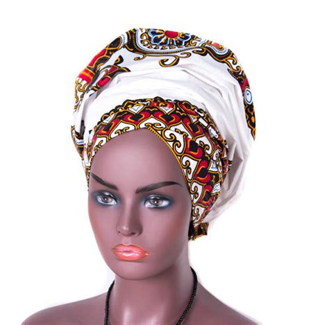 White Dashiki Headwrap African Head Wraps For Women Headwrap Ht316